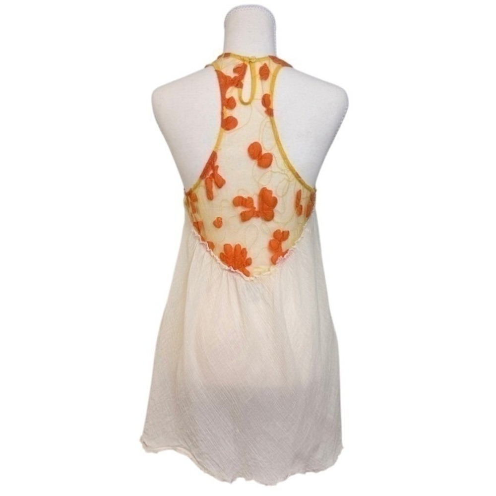 Free People Sheer Mini Dress XS Ivory Cotton Gauze Y2K Embroidered Floral Fairy - Picture 2 of 13